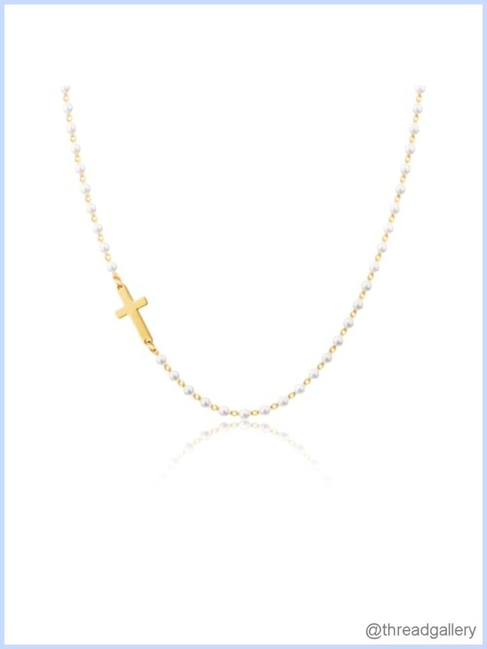 14K Gold Plated Pearl Cross Pendant Necklace Adjustable 15.5+2 in